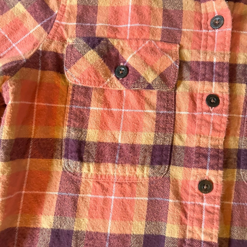 Patagonia Organic Cotton Midweight Fjord Flannel Shirt Womens Sz XS Orange Plaid - Picture 3 of 9